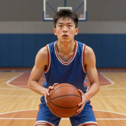 portrait of a boy at a basketball court playing basketball wearing a basketball uniform in a basketball court, intense emotion, detailed facial expression, detailed surroundings, intricate, elegant, highly detailed, centered, digital painting, artstation, concept art, smooth, sharp focus, illustration, by Peter Mohrbacher, WLOP