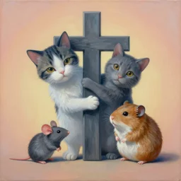 painting of cross between cat & mouse & rat & hamster, intercrossed animal, by arne olav gurvin fredriksen, by tiffany bozic, by zdzislaw beksinski, by corine perier, by ellen jewett, cold hue's, warm tone gradient background, concept art, beautiful composition