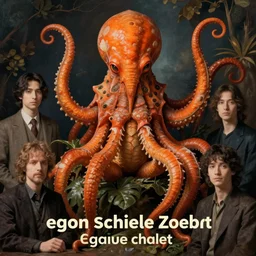 egon schiele zoological portrait of orange cthulhu by kuldar leement and ruan jia and brad rigney and micha karcz and brad rigney