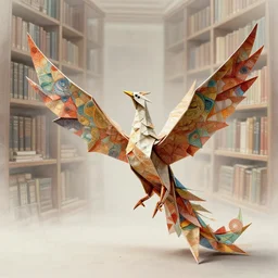 origami phoenix inside a library, concept art, trending on artstation, wlop, ross draws, digital painting, mixed media, intricate details, volumetric lighting