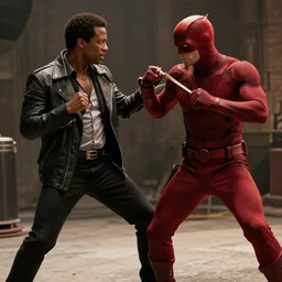 film still of stevie wonder as matt murdock fighting kingpin in daredevil, 8 k