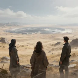 windswept vista overlooking distant futuristic tundra basin. jasmin habezai - fekri, anton fadeev, tony zhou shuo. photorealism, unreal engine 5