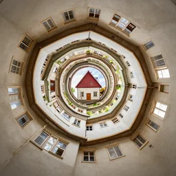 a house inside of a house, perfectly centered, droste effect