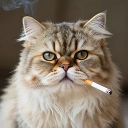 a detailed portrait of a persian cat smoking cigarette