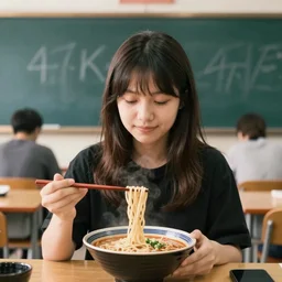 teacher with ramen for hair, 4 k, 8 k, portrait