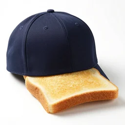 a baseball cap hat made out of toast, professional food photography