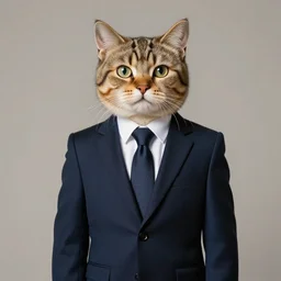 a humanoid cat figure wearing a suit, royal photography