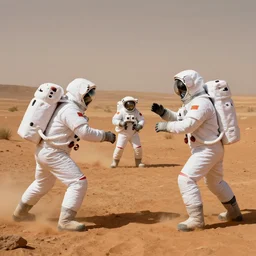 astronauts playing kabadi on mars. highly detailed photorealistic trending on art station.