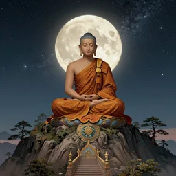 a monk on top of a mountain, ( ( ( ( alex gray ) ) ) ), psychedelic, 1 9 6 0 s, illustration, full moon, milky way, buddhism, intricate details, elegant, high definition, cinematic
