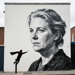 street mural of helen zille by banksy, high detail, photograph
