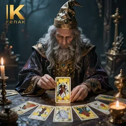 wizard performing a tarot reading, cards, fantasy, digital art, soft lighting, concept art, 8 k
