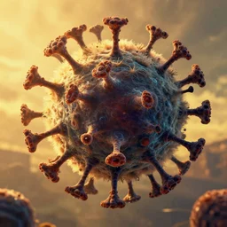 huge fluffy bacteriophage, golden hour, pop art, dramatic