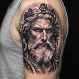 amazing zeus tattoo, realistic drawing, hyper - realistic, faded, tattoo design