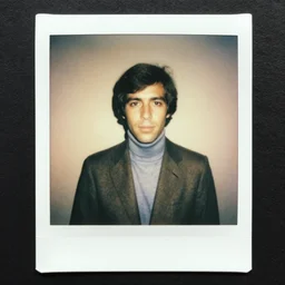 polaroid of a man wearing a blazer and turtleneck, 1972