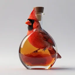 a photorealistic photograph of a Cardinal bird inside of an Armagnac decanter Trending on Artstation, featured on Behance, well-rendered, Unreal Engine, 4K HD