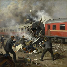 a painting showing a train crash, by walter molino