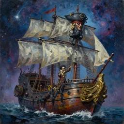 oil painting with heavy impasto of a pirate ship and its captain, cosmic horror painting, elegant intricate artstation concept art by craig mullins detailed