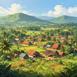 Lively sunny landscape of a kerala village realistic detailed digital art by Maxwell Boas Jessica Rossier Christian Dimitrov Anton Fadeev trending on Artstation CGSociety rendered in Unreal Engine 4k HQ