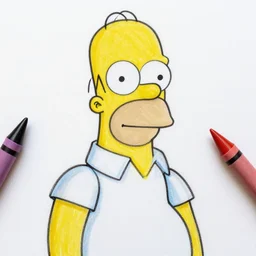 Low Detail Kids Crayon Drawing Of Homer Simpson, 4K, Photorealistic