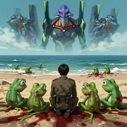 resolution 4k RED dead redemption 2 made in abyss design Akihito Tsukushi design body pepe the frog war bloody war wounded frogs sea of blood a bloody conflict visceral military sitting by an ocean of blood the group of pepes sitting at the shore dream like end of evangelion , fractals , pepe the frogs at war, art in the style of and Oleg Vdovenko and Akihito Tsukushi ,Stefan Koidl