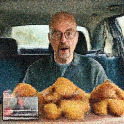 photo of walter white sitting in a car, surprised soyjak face, surrounded by fried chicken, mukbang video, youtube video, soyface!!!, hd