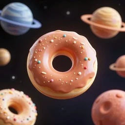 3d render of donut planets on a space background, digital art, trending on artstation