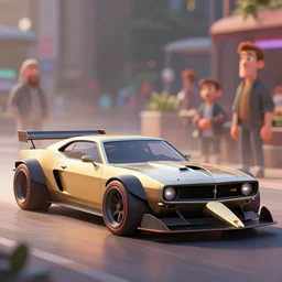 design a new car based on a muscle car and f 1 car. len blur background bokeh. art by ismail inceoglu, filip hodas, and pixar.