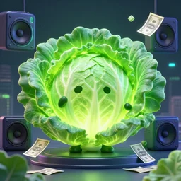 cabbage city, acid render very cute money cabbage, leaves as dollars!! glow, light kale! incorporated speakers!, cyberpunk highly detailed, unreal engine cinematic smooth, in the style of blade runner & detective pikachu, hannah yata charlie immer, moody light, low angle, uhd 8 k, sharp focus