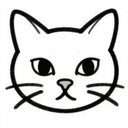 a black a white drawing of a stylized cat head, clean, thick lines