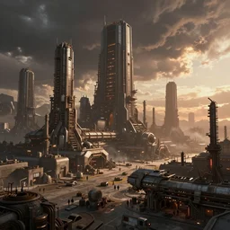 star wars concept art by greg rutkowski, an industrial megalopolis, full of factories and brutalist architecture, cinematic sunset lights, cumulonimbus clouds, oppressive atmosphere artstation hq.