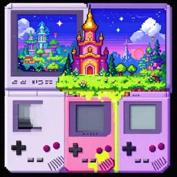 pixel art dreamscape for the game boy color, fantastical wonderland