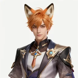 A handsome man with fox ears, official Genshin Impact character concept, League of Legends official character concept, anime, by Artgerm and Sakimichan, professional character designer, trending on Artstation, highly detailed, cgsociety