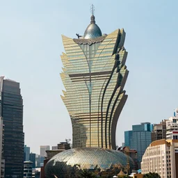 a giant building of jengas on a city skyline, beautiful photo