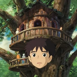 a film still disney animation a kid playing at a treehouse, sun light, finely detailed features, extreme closeup at the face, cinematic shot, very big treehouse, gapmoe yandere grimdark, trending on pixiv fanbox, painted by greg rutkowski makoto shinkai takashi takeuchi studio ghibli, akihiko yoshida,