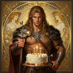 ultra realistic illustration of dani daniels, barbarian celebrate his birthday, intricate, elegant, highly detailed, digital painting, artstation, concept art, smooth, sharp focus, illustration, art by artgerm and greg rutkowski and alphonse mucha
