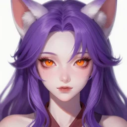 a detailed facial portrait of a female nekomata with purple hair and orange eyes, a beautiful face, mutation, by tom bagshaw, by artgerm, by wlop, by dorian cleavenger, trending on artstation