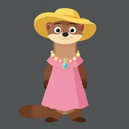 detailed flat 2 d : female marten character : wearing jewlery : wearing a pink dress : wearing yellow hat : head torso legs feet : lorax movie : artstation