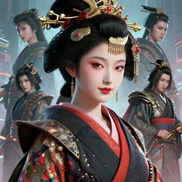 a ( woman as personification of feudal japan ), beauty portrait, fantasy cyberpunk, digital art by krenz cushart, laurie greasly, wlop, artgerm, scott m fischer, intricate, highly detailed, sharp focus, smooth, epic composition, joyful, unreal engine