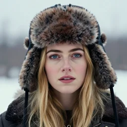 closeup portrait of emma stone wearing ushanka, winter, painted by ron arad and steve argyle, blonde hair, cinematic