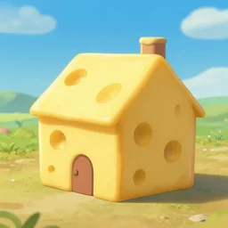 a house made of cheese, still from a 2 d animated movie