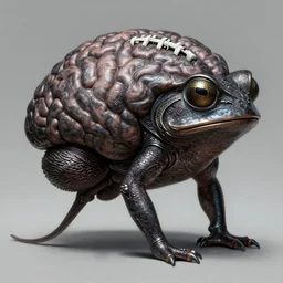 anthropomorphic footballshaped brain in edgy darkiron metallic chameleon tadpole toad demon, intricate, elegant, highly detailed animal monster, digital painting, artstation, concept art, smooth, sharp focus, illustration, art by artgerm, dwayne barlowe, trending on artstation and greg rutkowski and alphonse mucha, 8 k