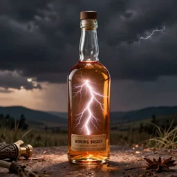 old west whiskey bottle captures lightening in a bottle, the whiskey is made from living energies