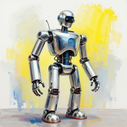 robot made from tubes and wires, bright brush strokes, chrome, by jeff koons, by james jean