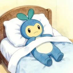 piplup getting out of bed, in the style of ken sugimori, concept art, watercolor