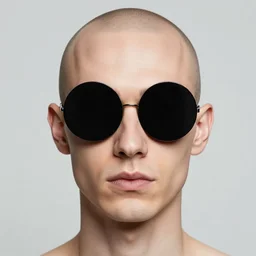 bald man with solid black disks over eyes, portrait, behance hd artstation, style of jesper ejsing