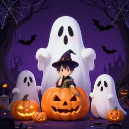 spooky halloween wallpaper, digital art by james gilleard and makoto shinkai