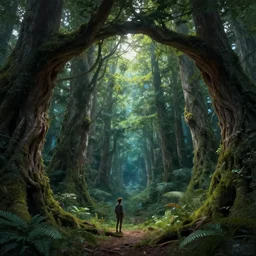 the magical hollow forest by greg rutkowski and thomas kinkade, hyperrealism, artstation, photorealistic, masterpiece, intricate, cinematic