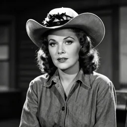 lead female role in 1 9 3 0 s cowboy movie, dramatic lighting, black and white