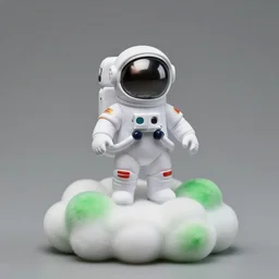 mini astronaut on white and green clouds, 4 k, professional shoot, 8 mm,