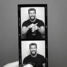 photo booth photostrip of Chris Hemsworth, black and white
